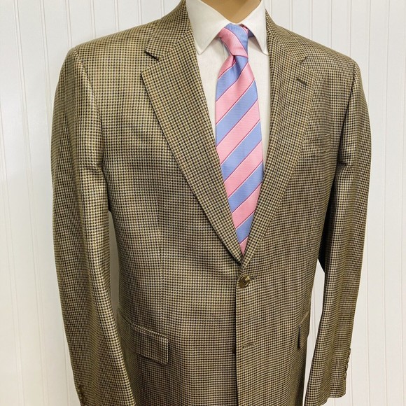 CHAPS Blazer Mens 42 Suit Jacket Gold Check Plaid 100% Silk RL Sport Coat 42L - Picture 4 of 7